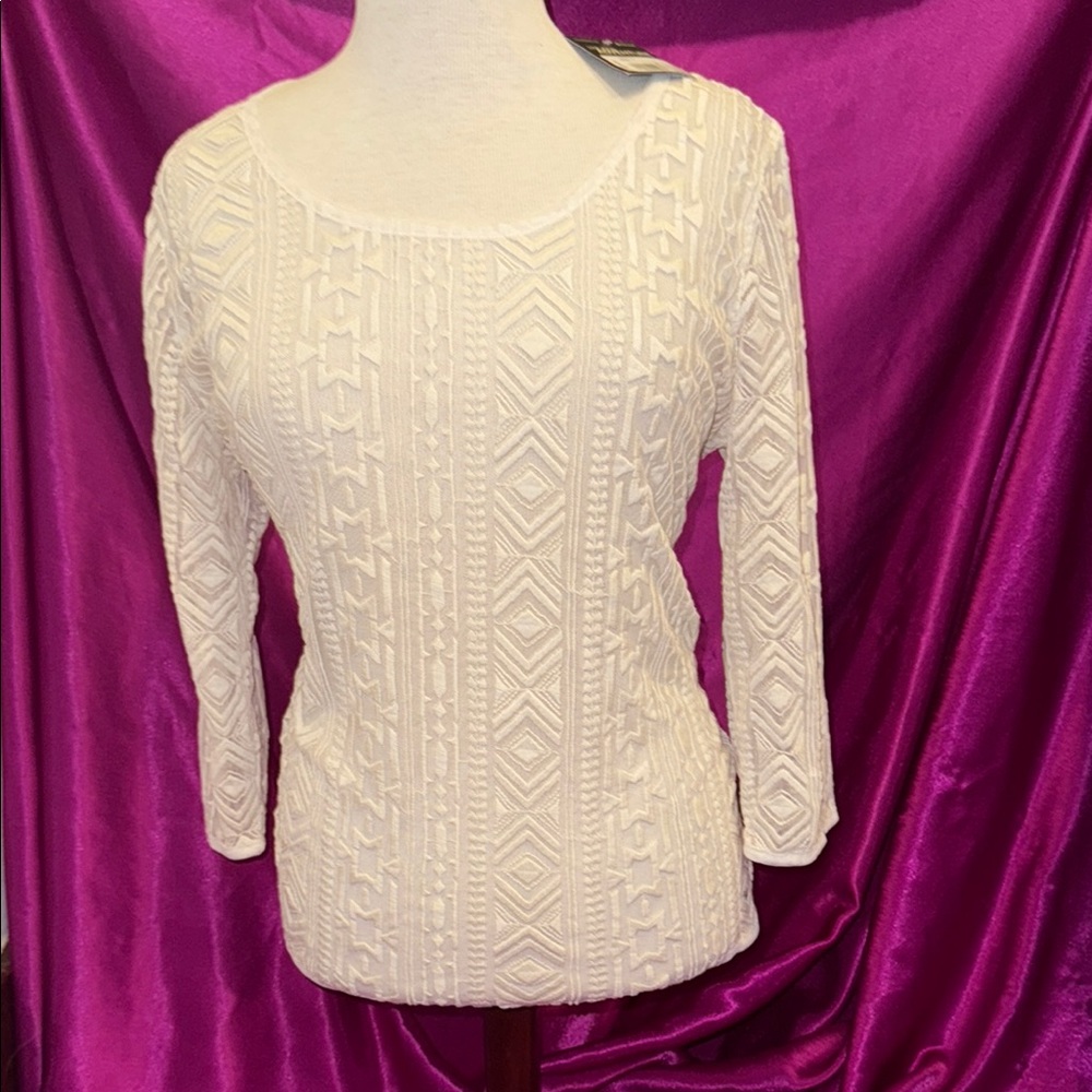 NWT Eddie Bauer size small mesh White Textured Knit Top